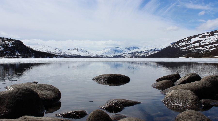 Icy landscape across lake